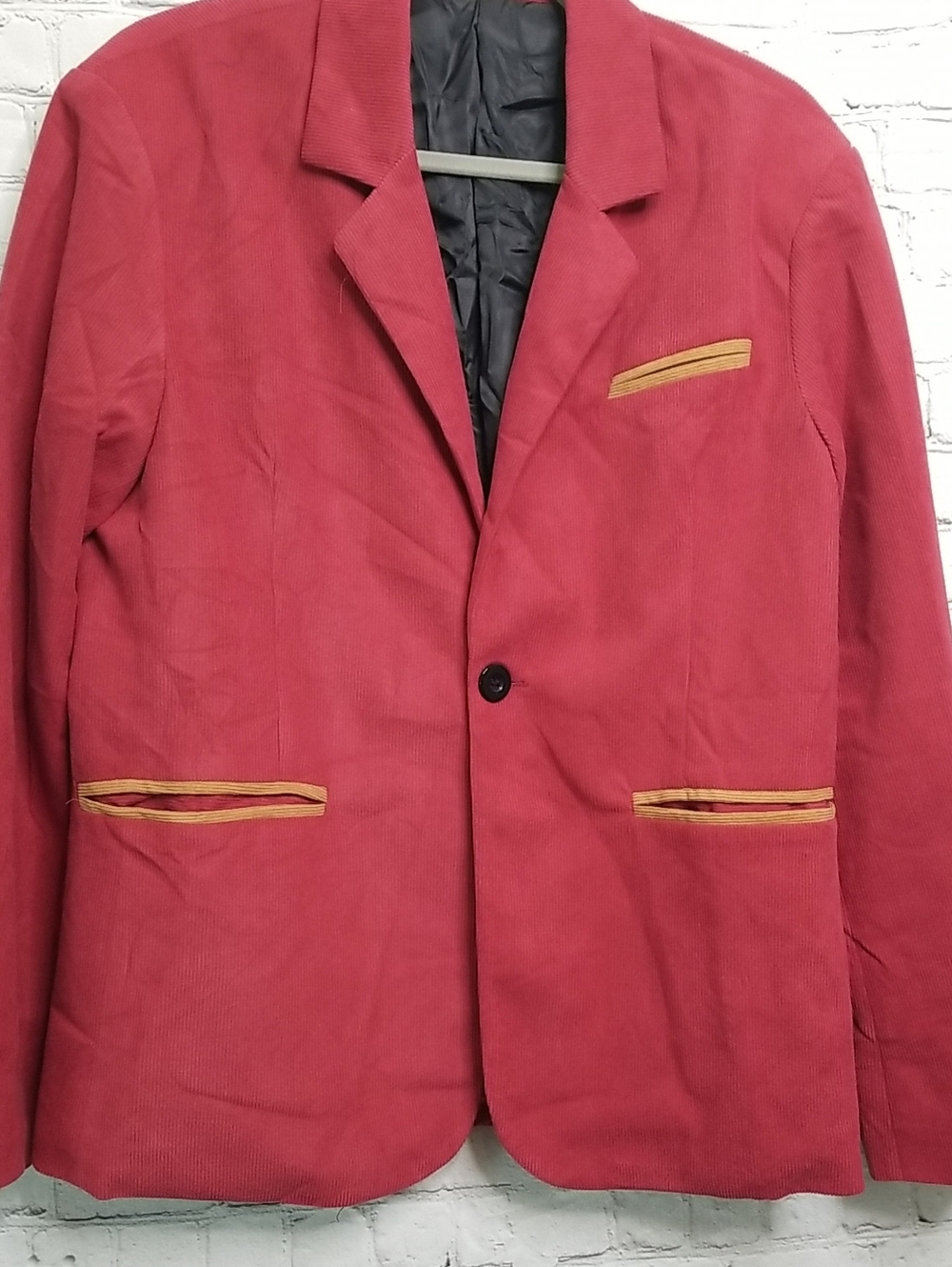 Unknown Designer mens jacket size Small 100%cotton corduroy cranberry EUC